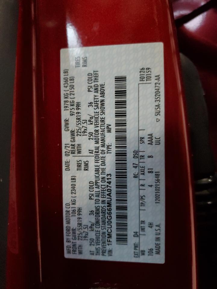 2021 Ford Escape Se VIN: 1FMCU0G66MUA07413 Lot: 85208994