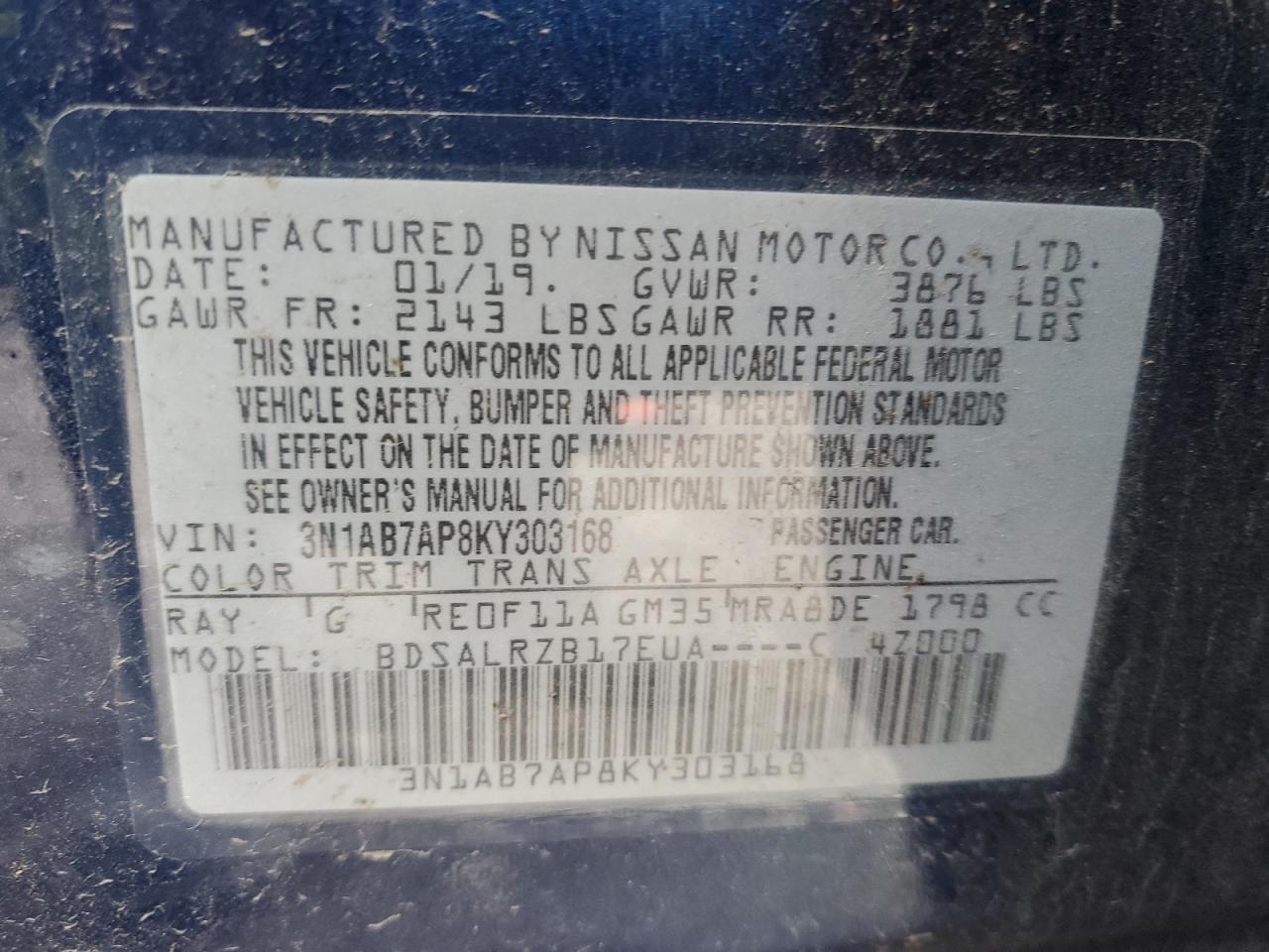 VIN 3N1AB7AP8KY303168 2019 NISSAN SENTRA no.13