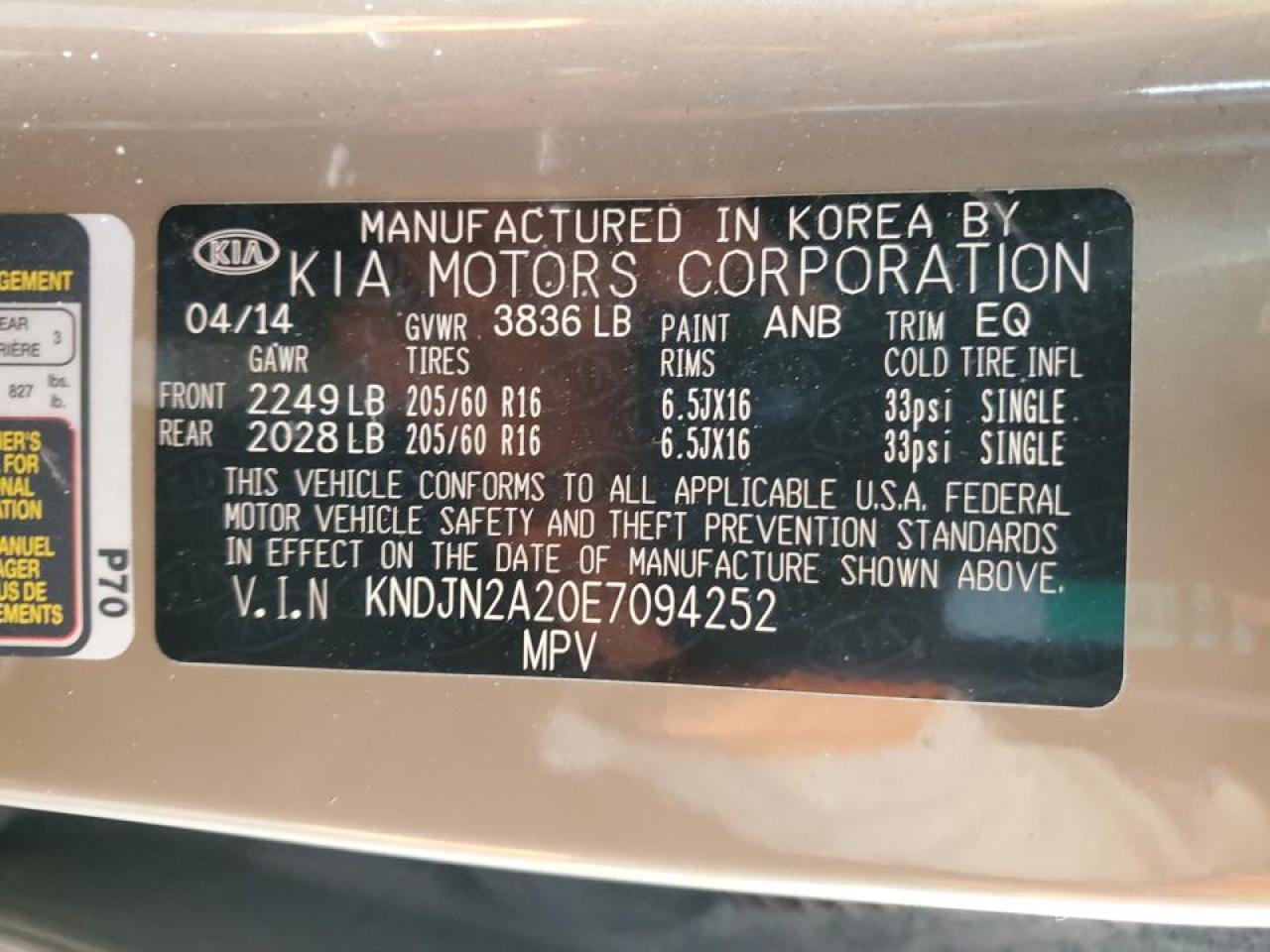 VIN KNDJN2A20E7094252 2014 KIA SOUL no.14