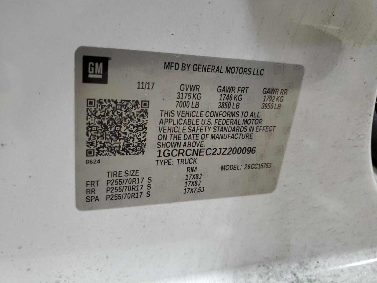 2018 Chevrolet Silverado C1500 VIN: 1GCRCNEC2JZ200096 Lot: 83594204