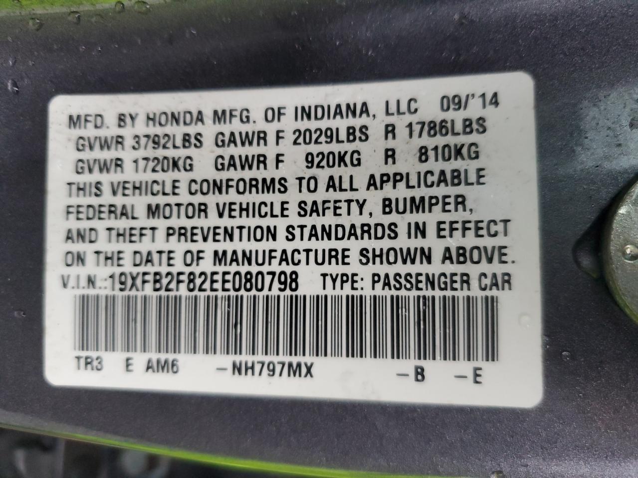 VIN 19XFB2F82EE080798 2014 HONDA CIVIC no.12