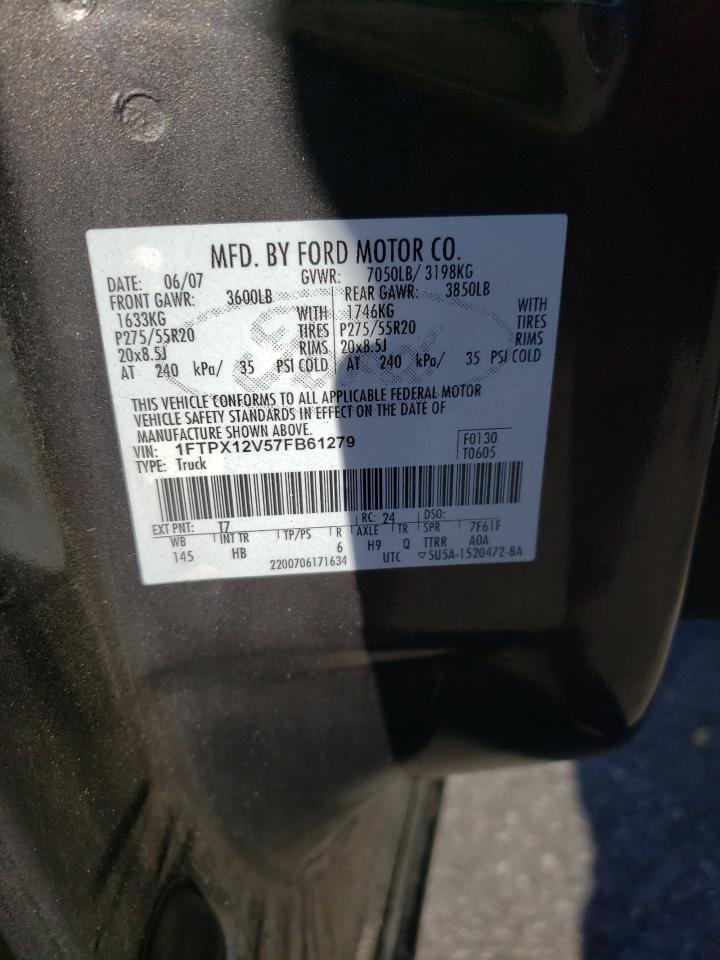 2007 Ford F150 VIN: 1FTPX12V57FB61279 Lot: 83845964