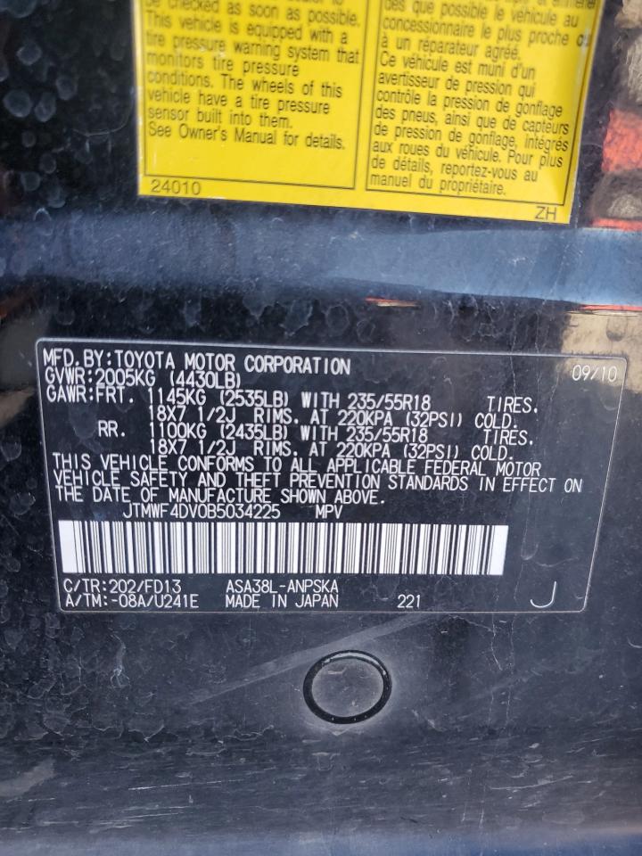 2011 Toyota Rav4 Sport VIN: JTMWF4DV0B5034225 Lot: 86722874