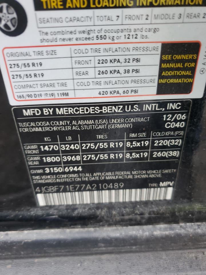 2007 Mercedes-Benz Gl 450 4Matic VIN: 4JGBF71E77A210489 Lot: 86138684