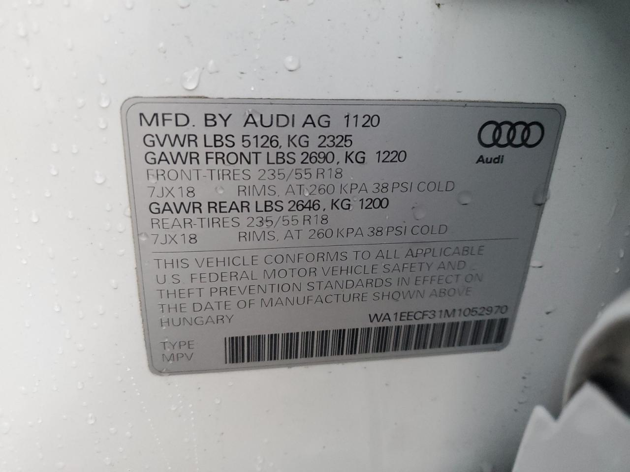 VIN WA1EECF31M1052970 2021 AUDI Q3 no.13