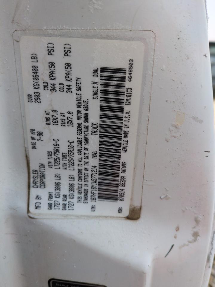 1998 Dodge Ram 1500 VIN: 1B7HF16Y1WS771214 Lot: 83446254