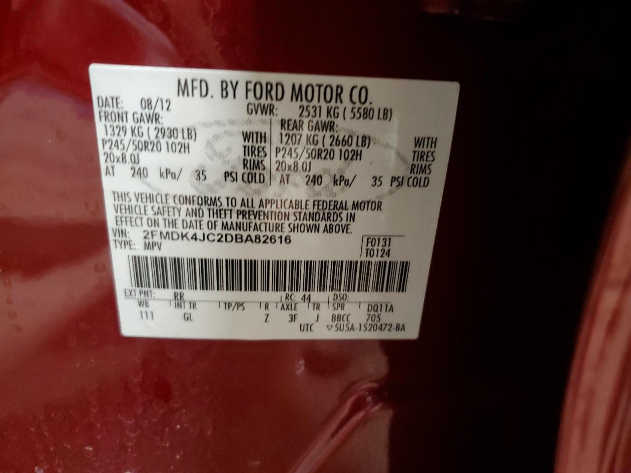 VIN 2FMDK4JC2DBA82616 2013 FORD EDGE no.13