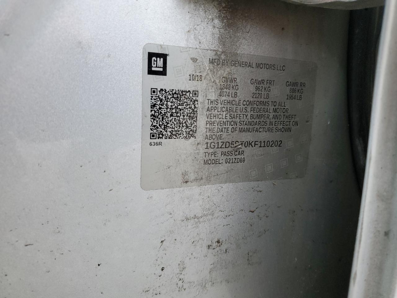 2019 Chevrolet Malibu Lt VIN: 1G1ZD5ST0KF110202 Lot: 85776314