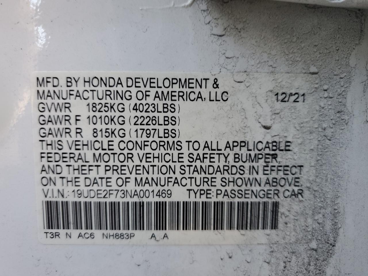 VIN 19UDE2F73NA001469 2022 ACURA ILX no.13