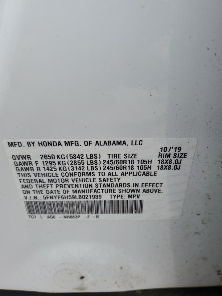 2020 Honda Pilot Exl VIN: 5FNYF6H59LB021939 Lot: 86340534