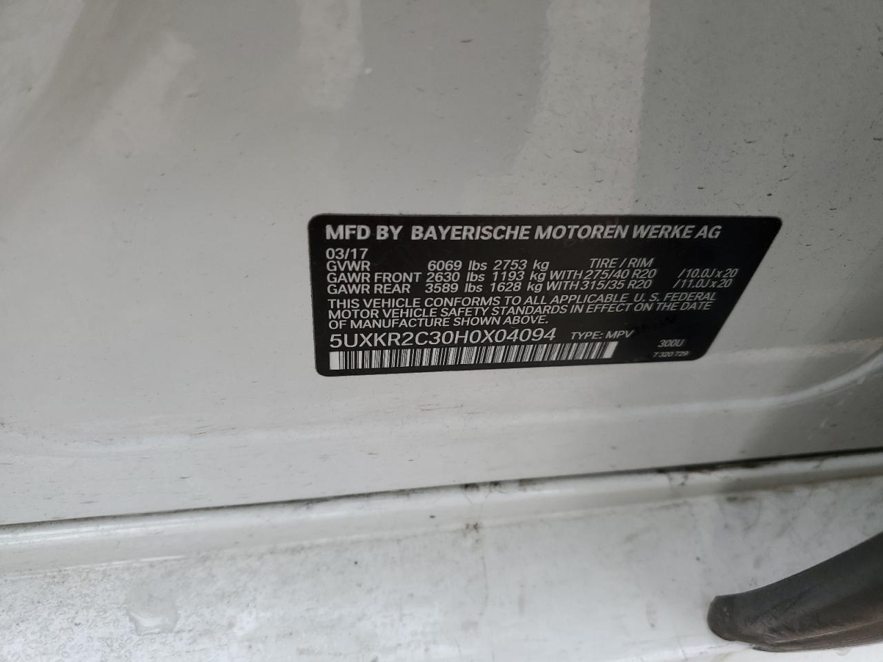 2017 BMW X5 Sdrive35I VIN: 5UXKR2C30H0X04094 Lot: 83073894