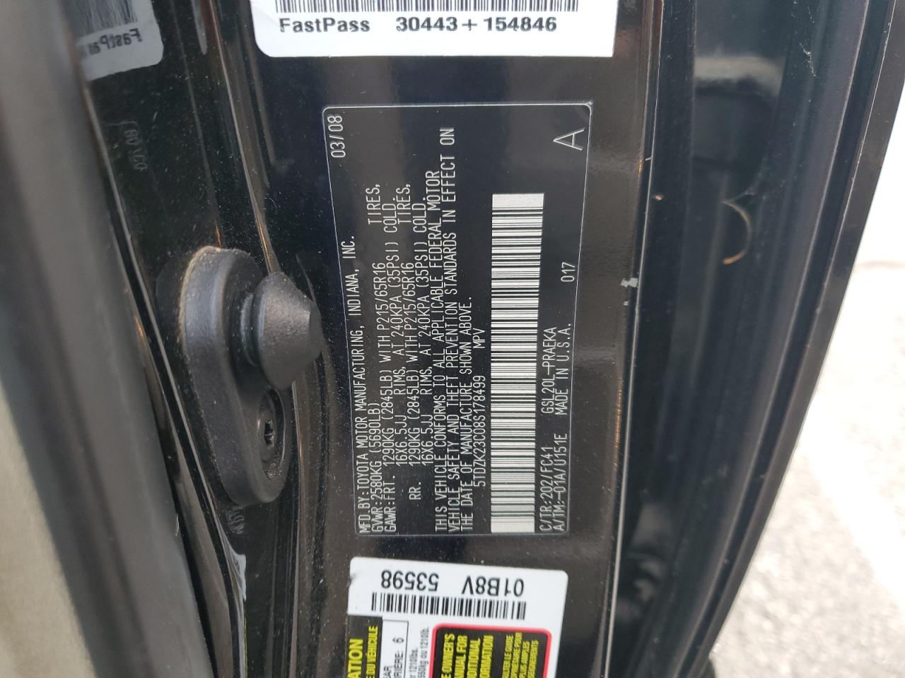 2008 Toyota Sienna Ce VIN: 5TDZK23C08S178499 Lot: 87285564