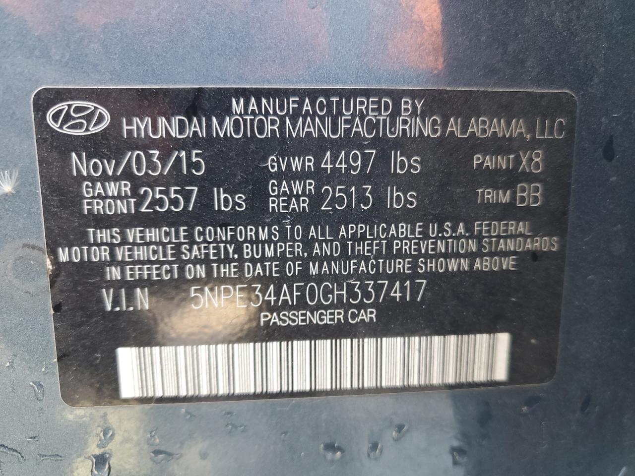 VIN 5NPE34AF0GH337417 2016 HYUNDAI SONATA no.12