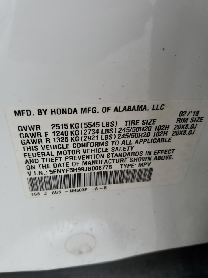 VIN 5FNYF5H99JB008778 2018 HONDA PILOT no.13