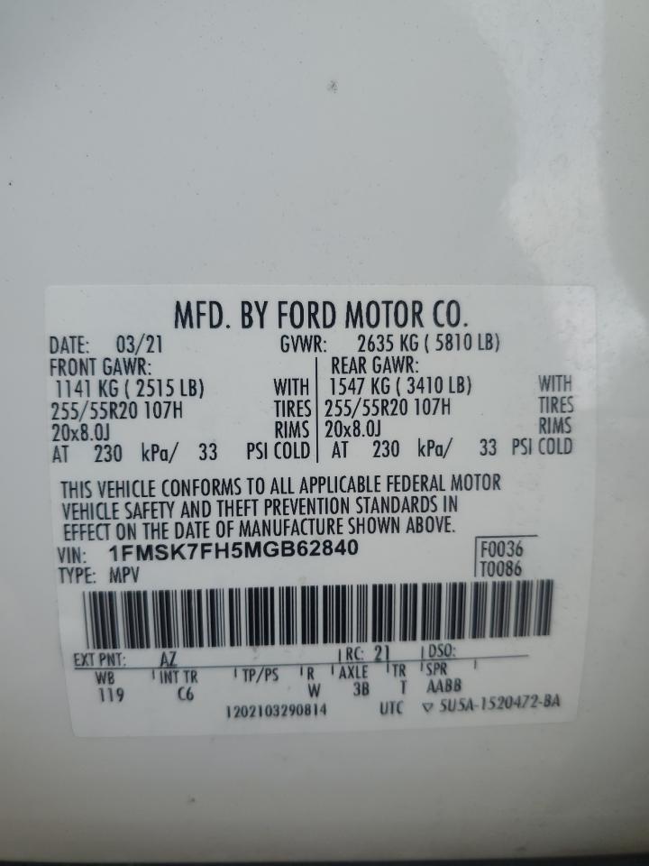 2021 Ford Explorer Limited VIN: 1FMSK7FH5MGB62840 Lot: 84468614