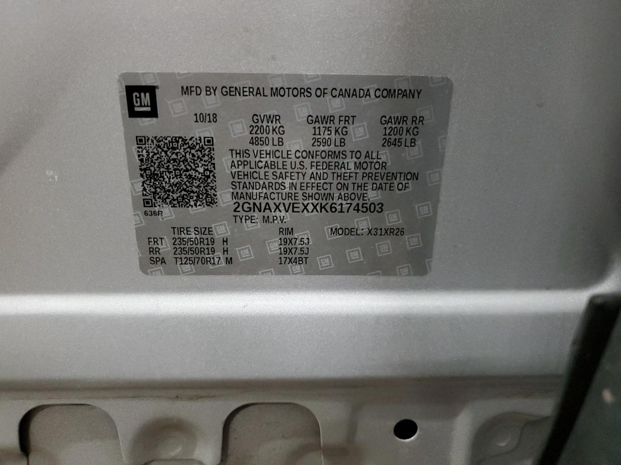 2GNAXVEXXK6174503 2019 CHEVROLET EQUINOX - Image 16