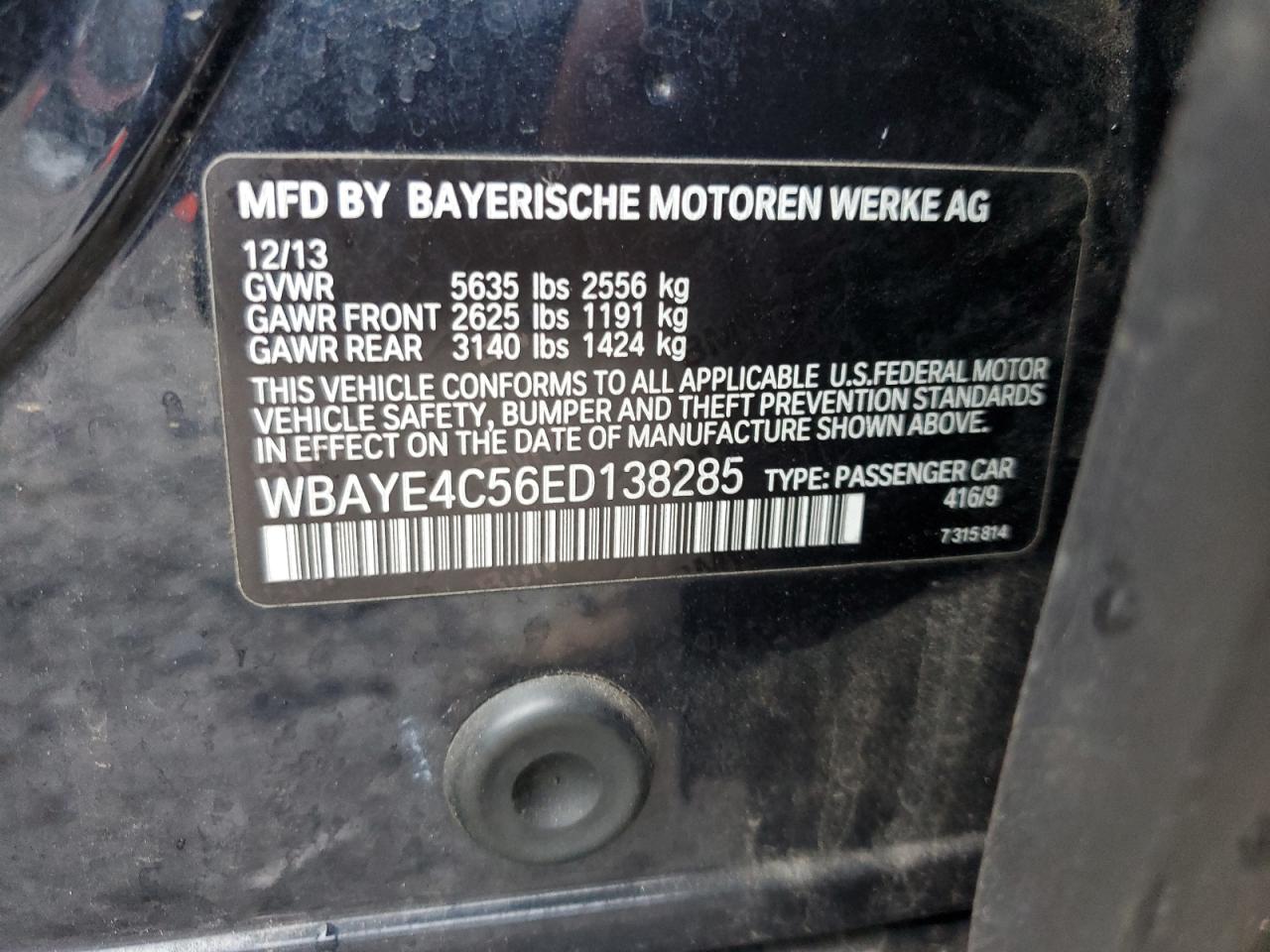 VIN WBAYE4C56ED138285 2014 BMW 7 SERIES no.12