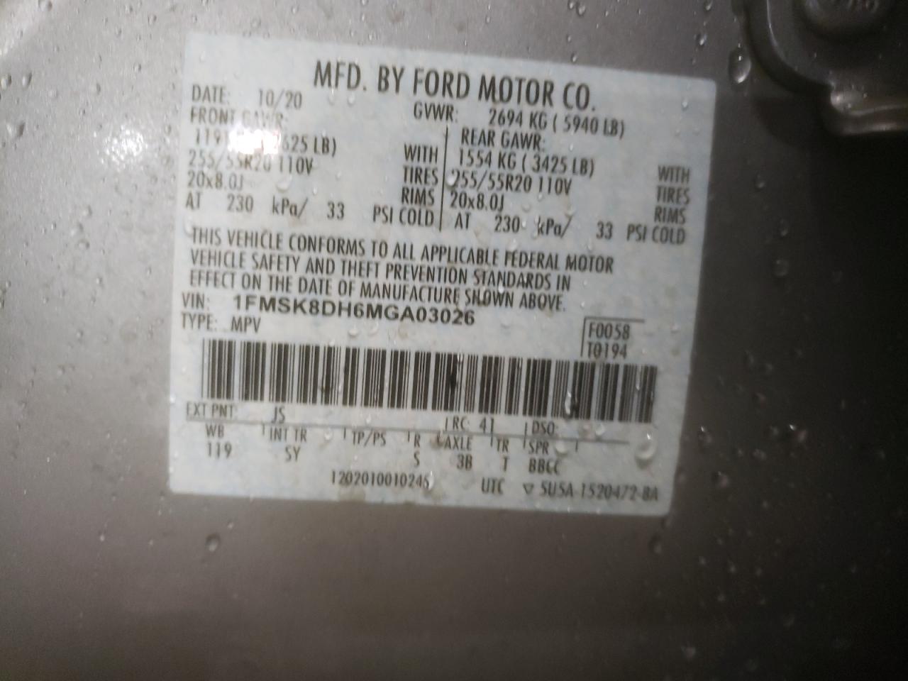 2021 Ford Explorer Xlt VIN: 1FMSK8DH6MGA03026 Lot: 83750094