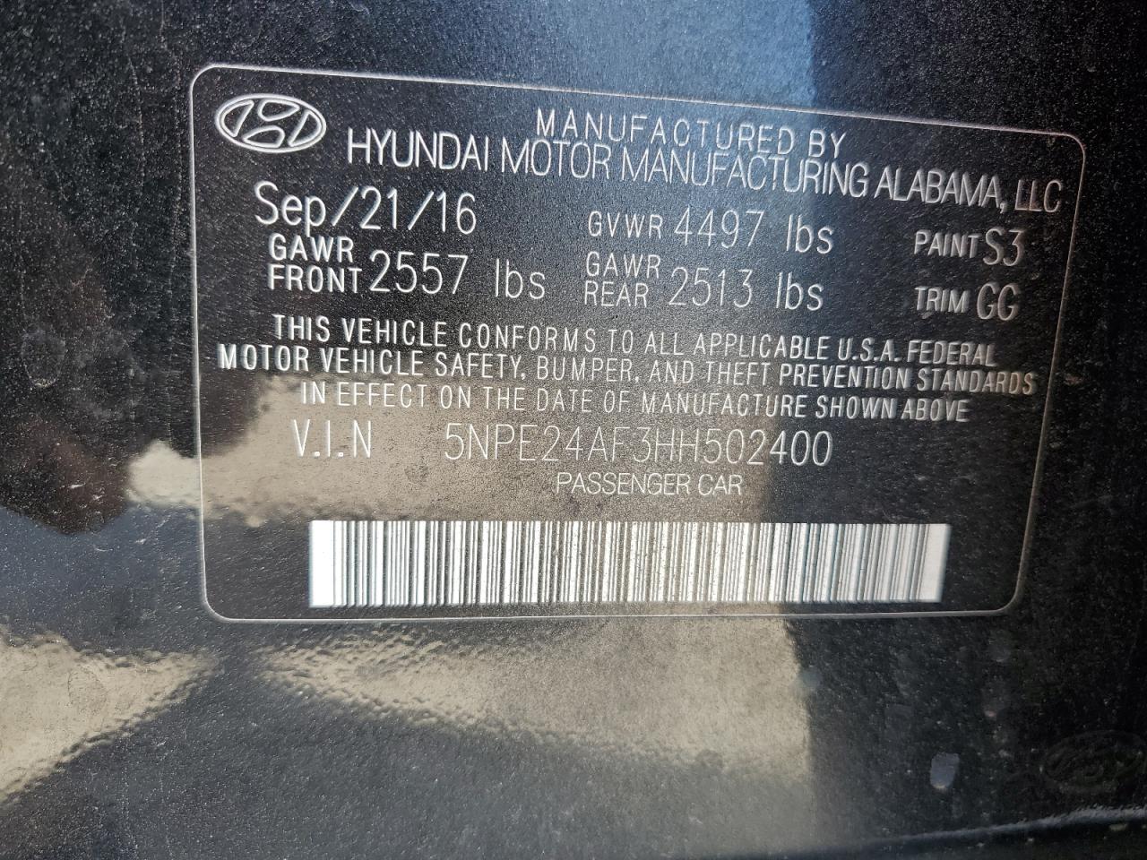 5NPE24AF3HH502400 2017 HYUNDAI SONATA - Image 14