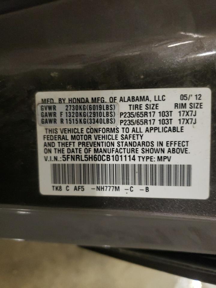 2012 Honda Odyssey Exl VIN: 5FNRL5H60CB101114 Lot: 86320234