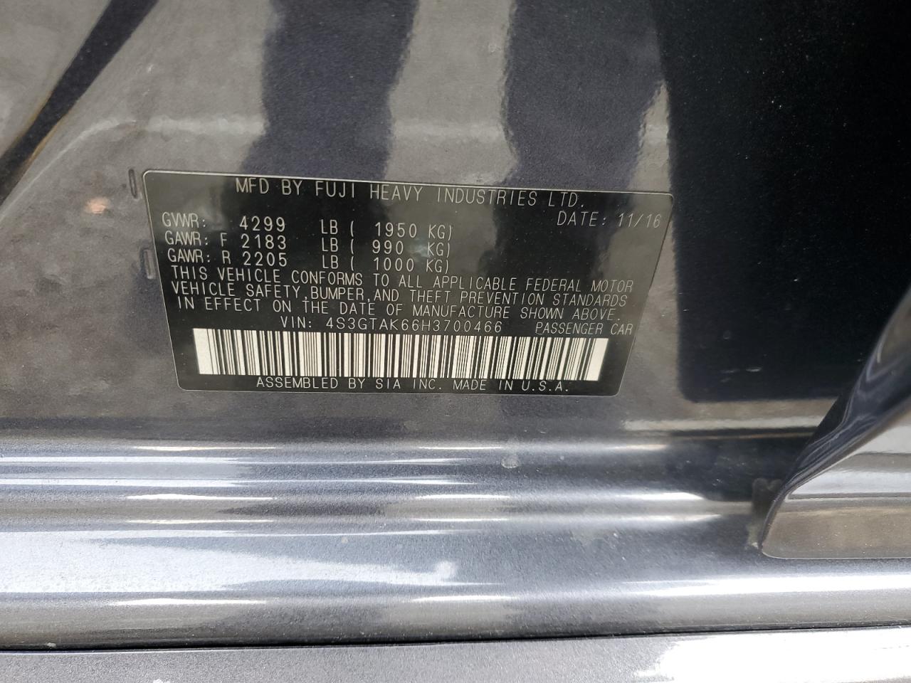 2017 Subaru Impreza Sport VIN: 4S3GTAK66H3700466 Lot: 84553444