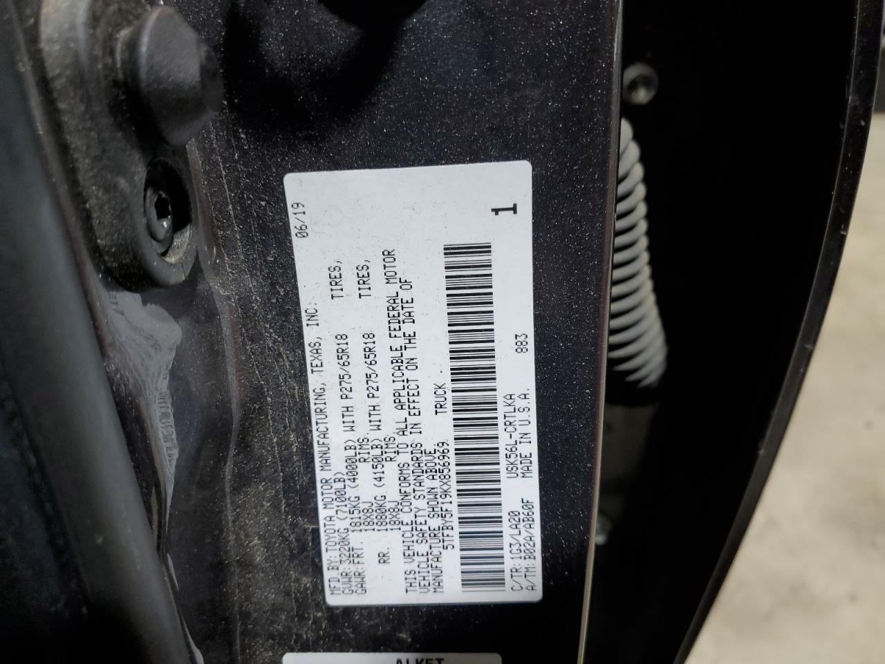 VIN 5TFBY5F19KX856969 2019 TOYOTA TUNDRA no.12