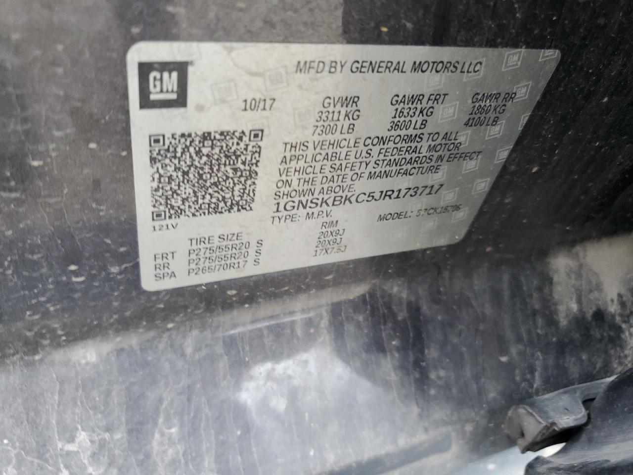 VIN 1GNSKBKC5JR173717 2018 CHEVROLET TAHOE no.14