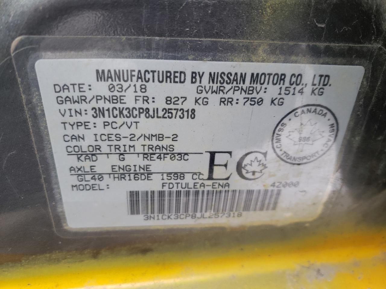 2018 Nissan Micra VIN: 3N1CK3CP8JL257318 Lot: 81937884