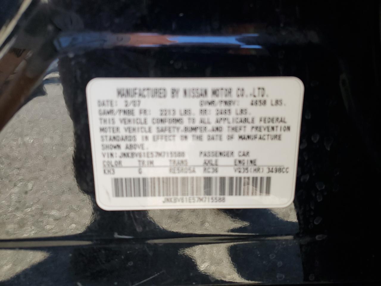 2007 Infiniti G35 VIN: JNKBV61E57M715588 Lot: 85518154