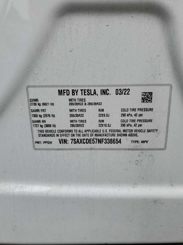 2022 Tesla Model X VIN: 7SAXCDE57NF338654 Lot: 84625634