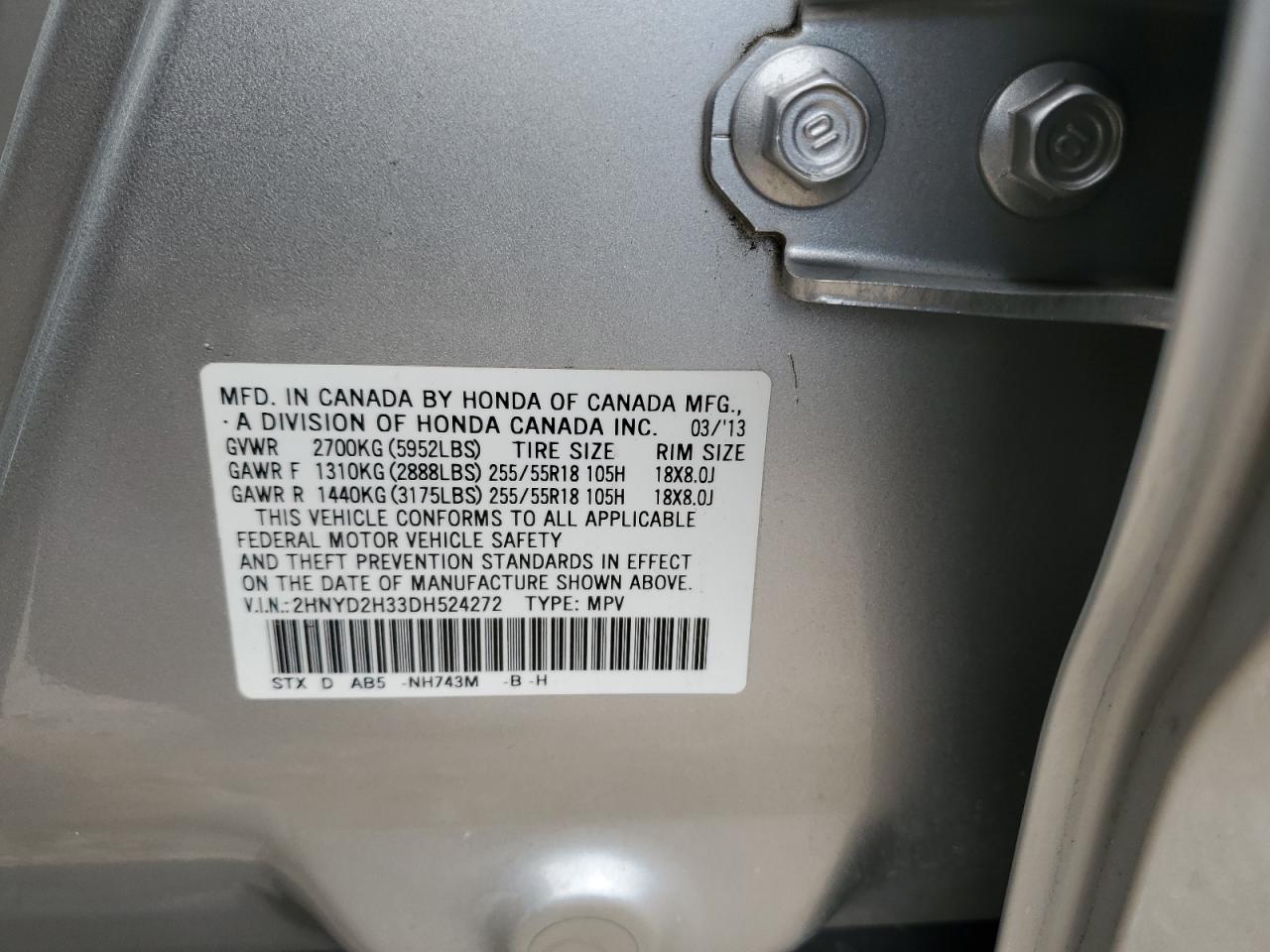 2013 Acura Mdx Technology VIN: 2HNYD2H33DH524272 Lot: 85875174