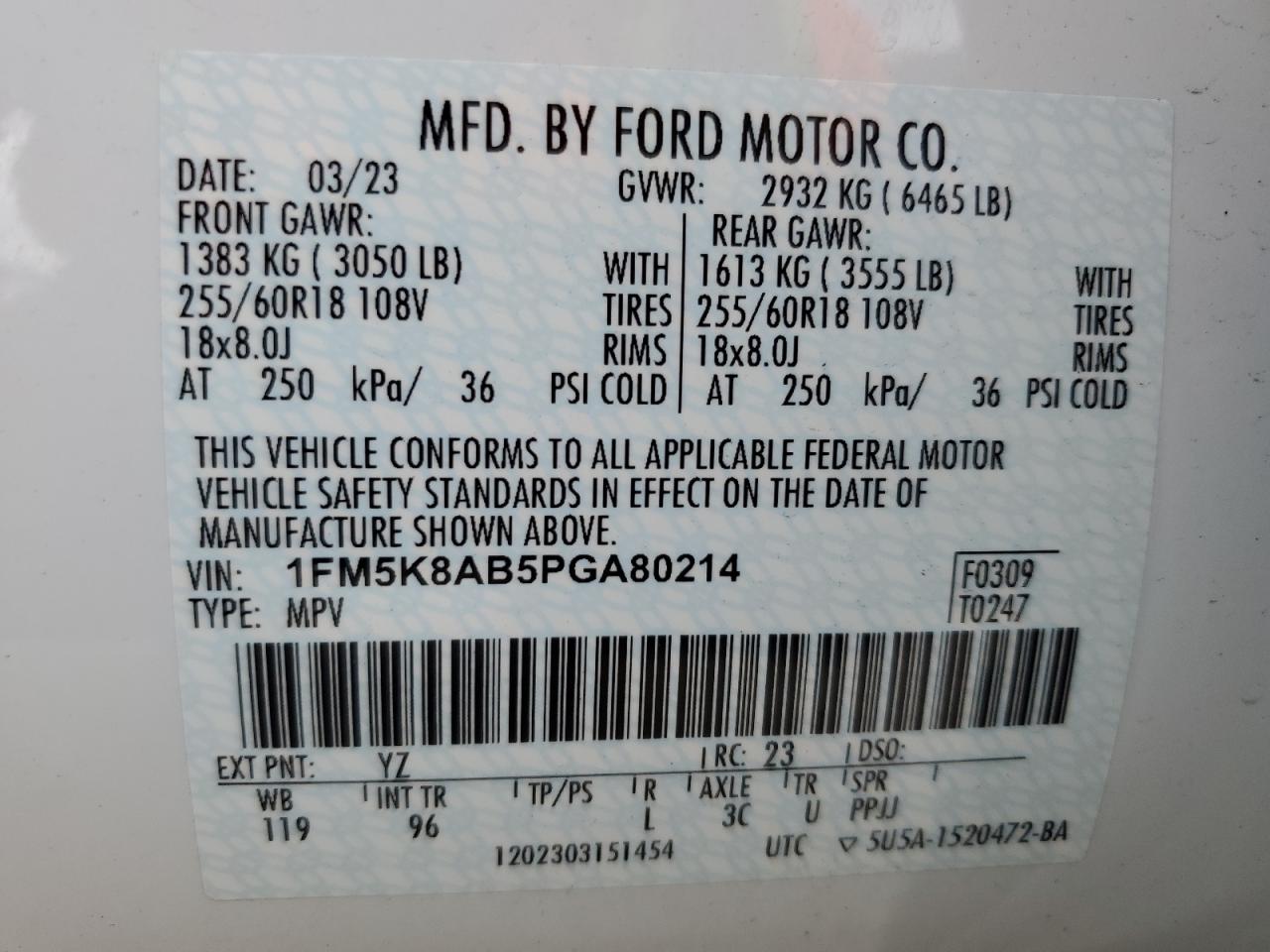 2023 Ford Explorer Police Interceptor VIN: 1FM5K8AB5PGA80214 Lot: 84561234