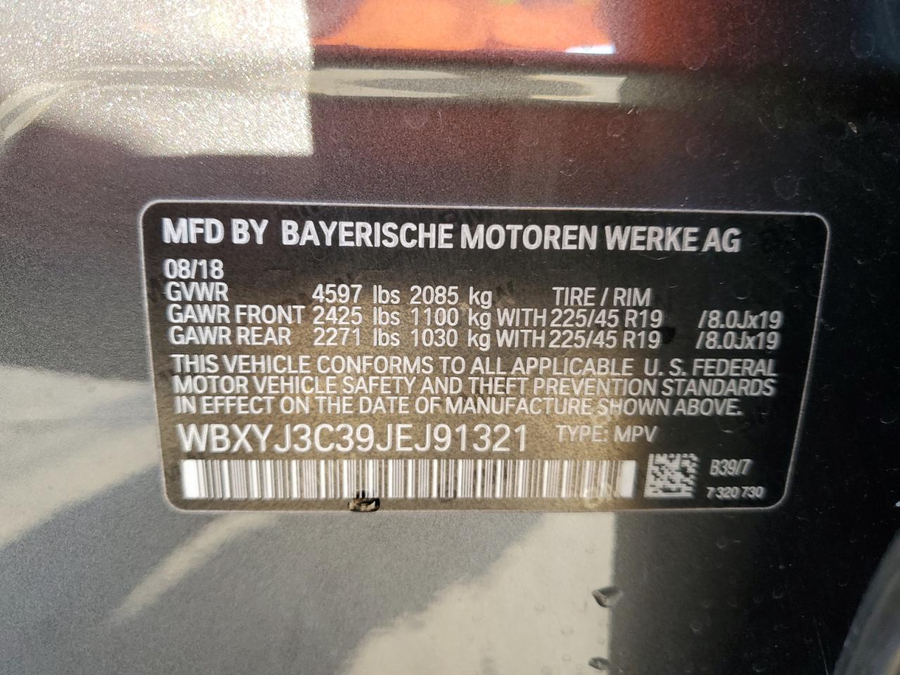 VIN WBXYJ3C39JEJ91321 2018 BMW X2 no.13