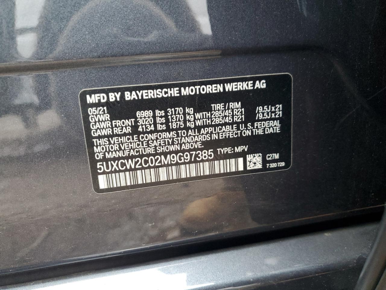 VIN 5UXCW2C02M9G97385 2021 BMW X7 no.13