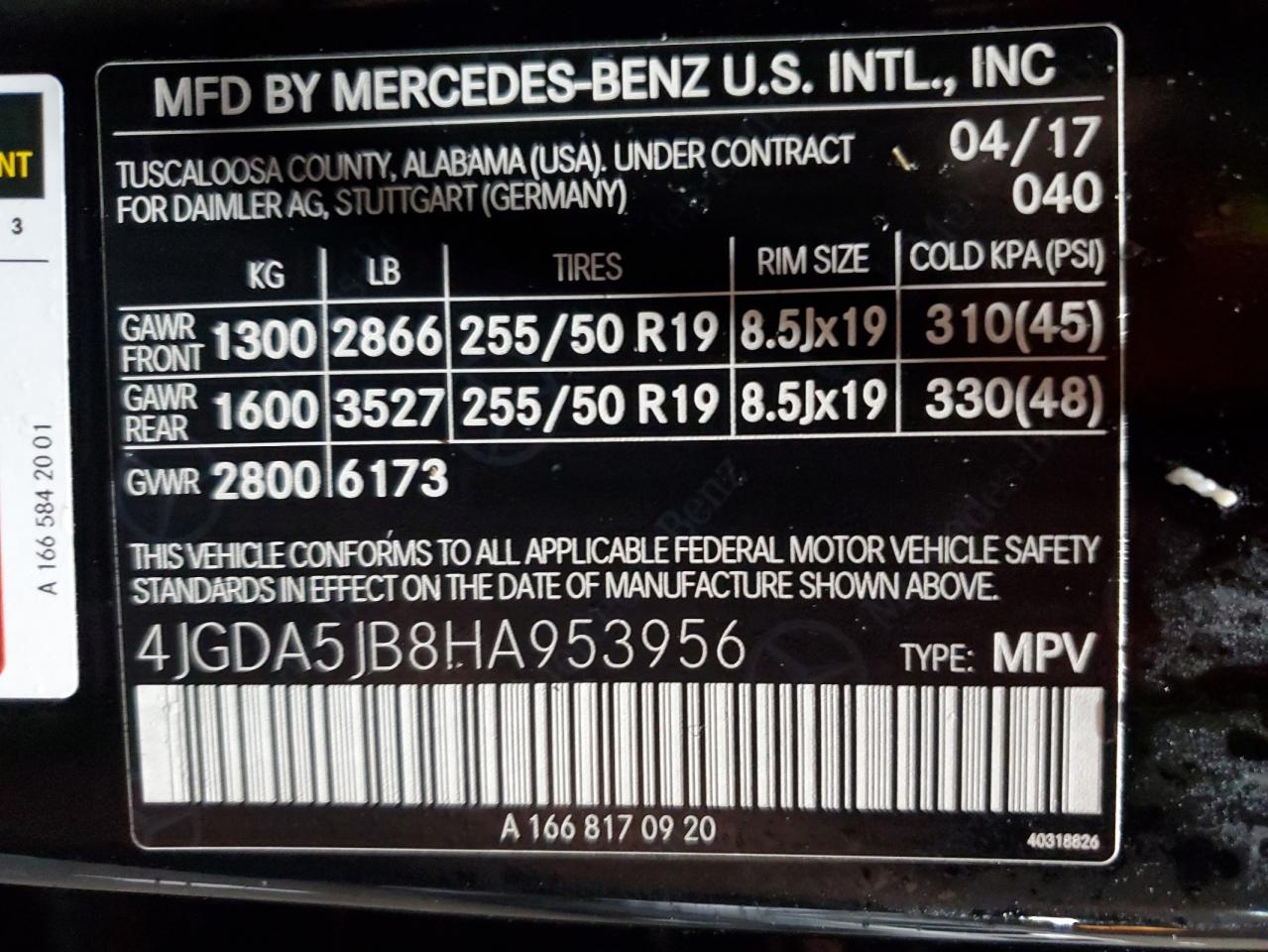 2017 Mercedes-Benz Gle 350 VIN: 4JGDA5JB8HA953956 Lot: 86145134