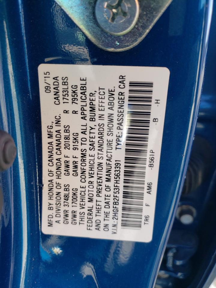 VIN 2HGFB2F53FH563391 2015 HONDA CIVIC no.12