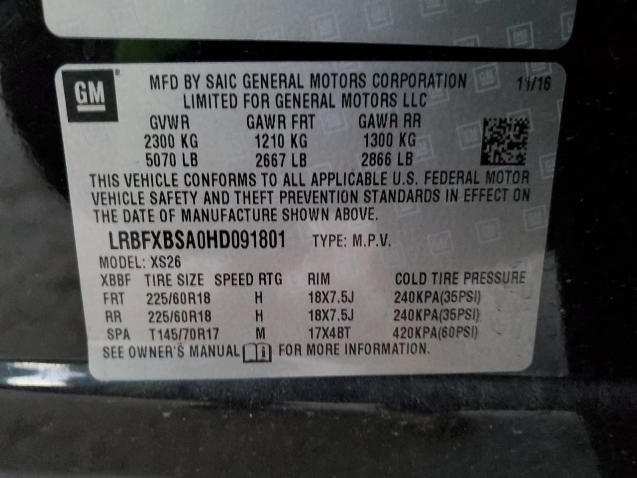 VIN LRBFXBSA0HD091801 2017 BUICK ENVISION no.13