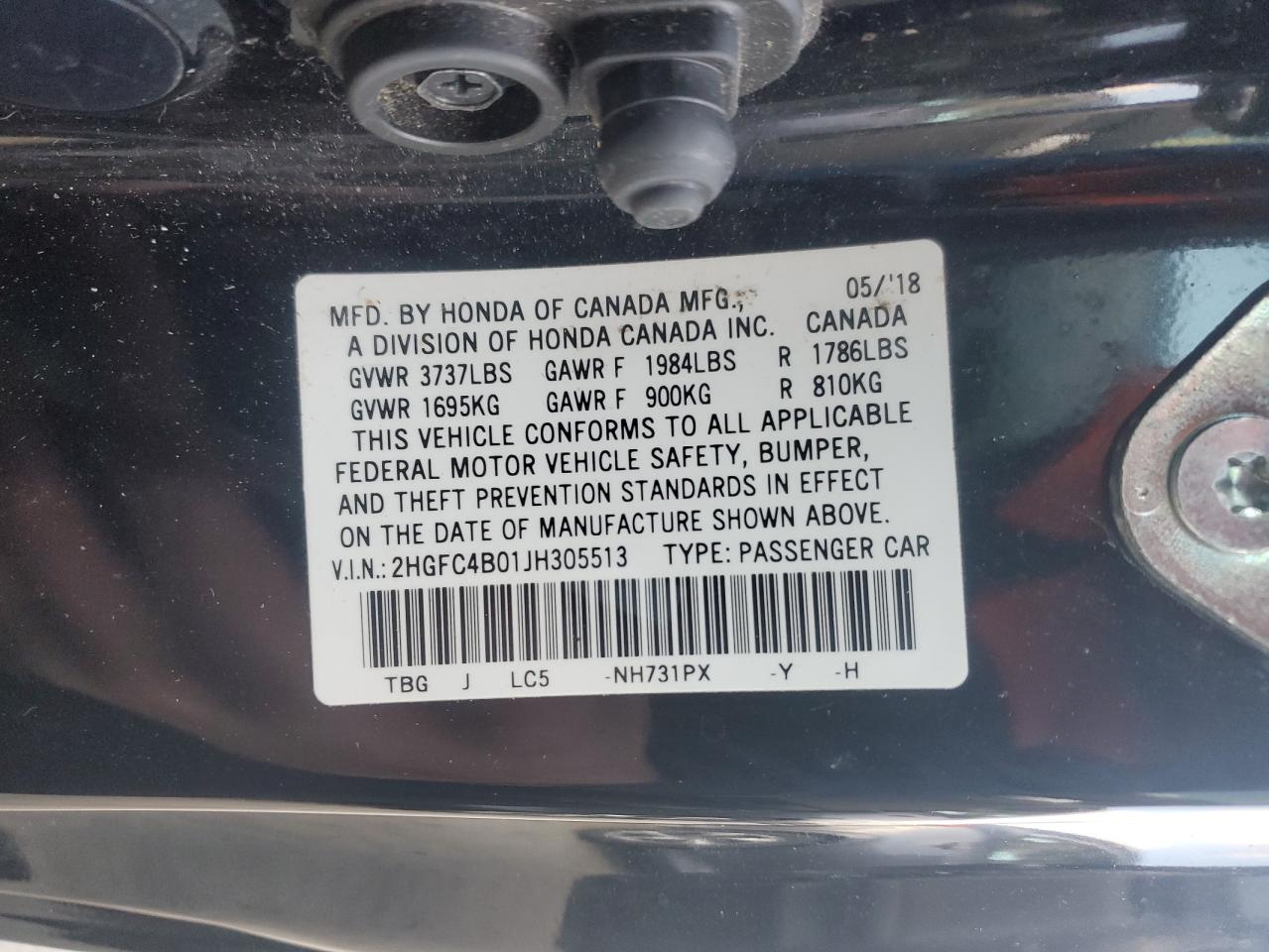 2018 Honda Civic Lx VIN: 2HGFC4B01JH305513 Lot: 82204014