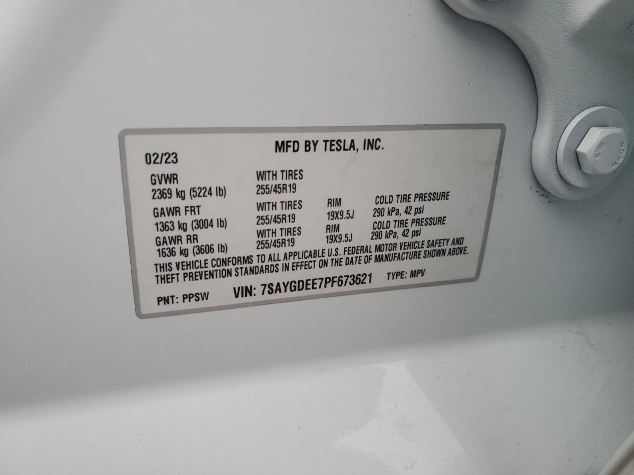 VIN 7SAYGDEE7PF673621 2023 TESLA MODEL Y no.14