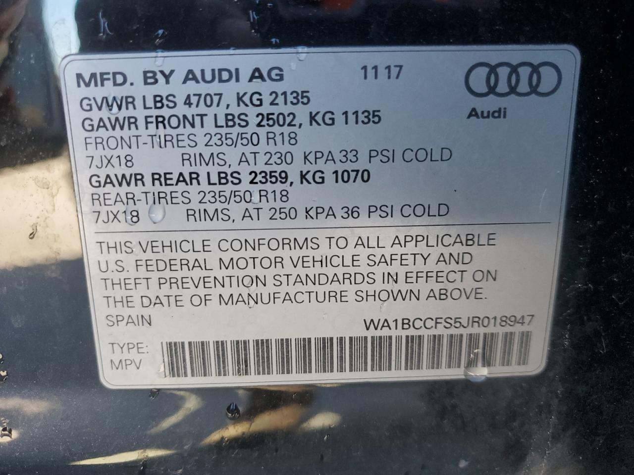 VIN WA1BCCFS5JR018947 2018 AUDI Q3 no.13