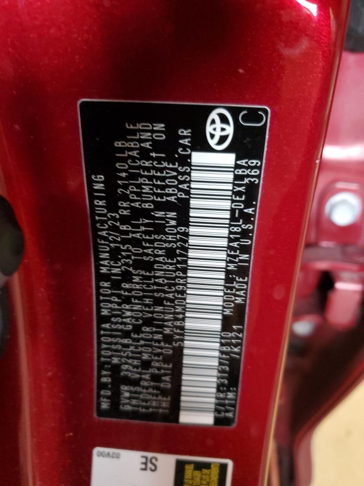 2024 Toyota Corolla Le VIN: 5YFB4MDE9RP117279 Lot: 84293284