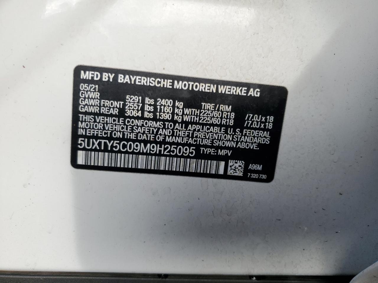 VIN 5UXTY5C09M9H25095 2021 BMW X3 no.13