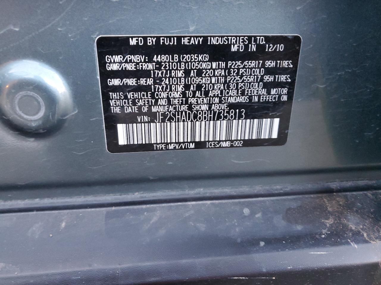 2011 Subaru Forester 2.5X Premium VIN: JF2SHADC8BH735813 Lot: 84649615