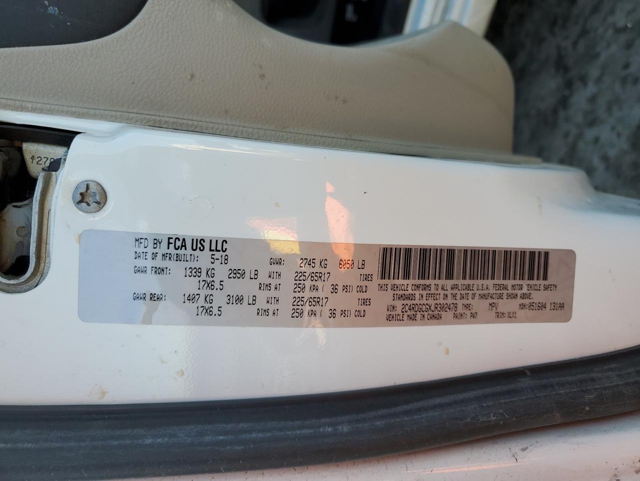 2018 Dodge Grand Caravan Sxt VIN: 2C4RDGCGXJR302478 Lot: 85016284