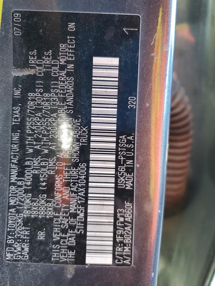 2010 Toyota Tundra Crewmax Sr5 VIN: 5TFDW5F17AX104006 Lot: 84730594