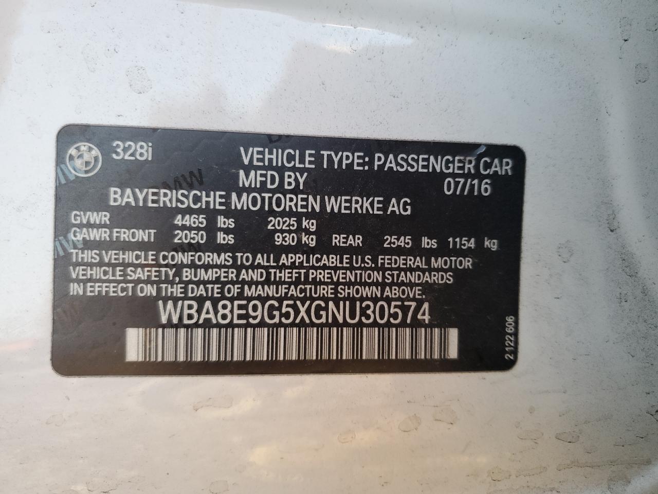 VIN WBA8E9G5XGNU30574 2016 BMW 3 SERIES no.12