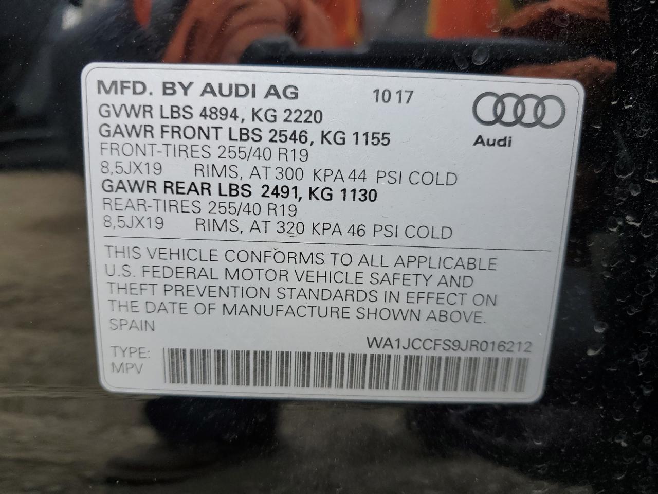 VIN WA1JCCFS9JR016212 2018 AUDI Q3 no.14