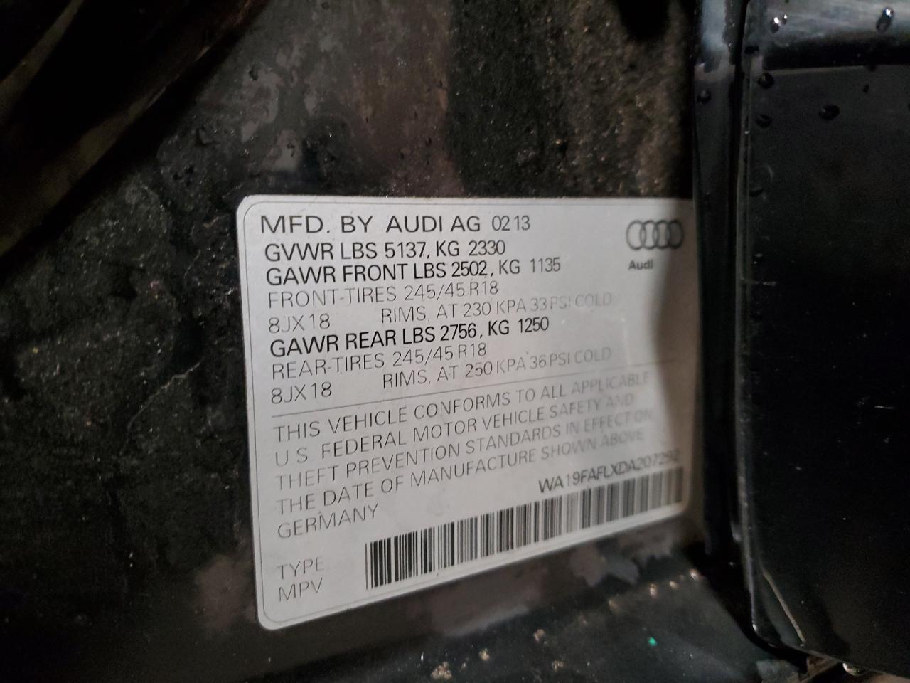 VIN WA19FAFLXDA207292 2013 AUDI A4 no.12