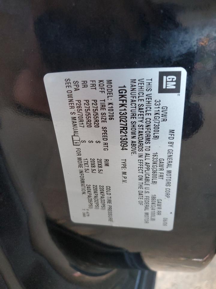 2007 GMC Yukon VIN: 1GKFK13027R213094 Lot: 84669324