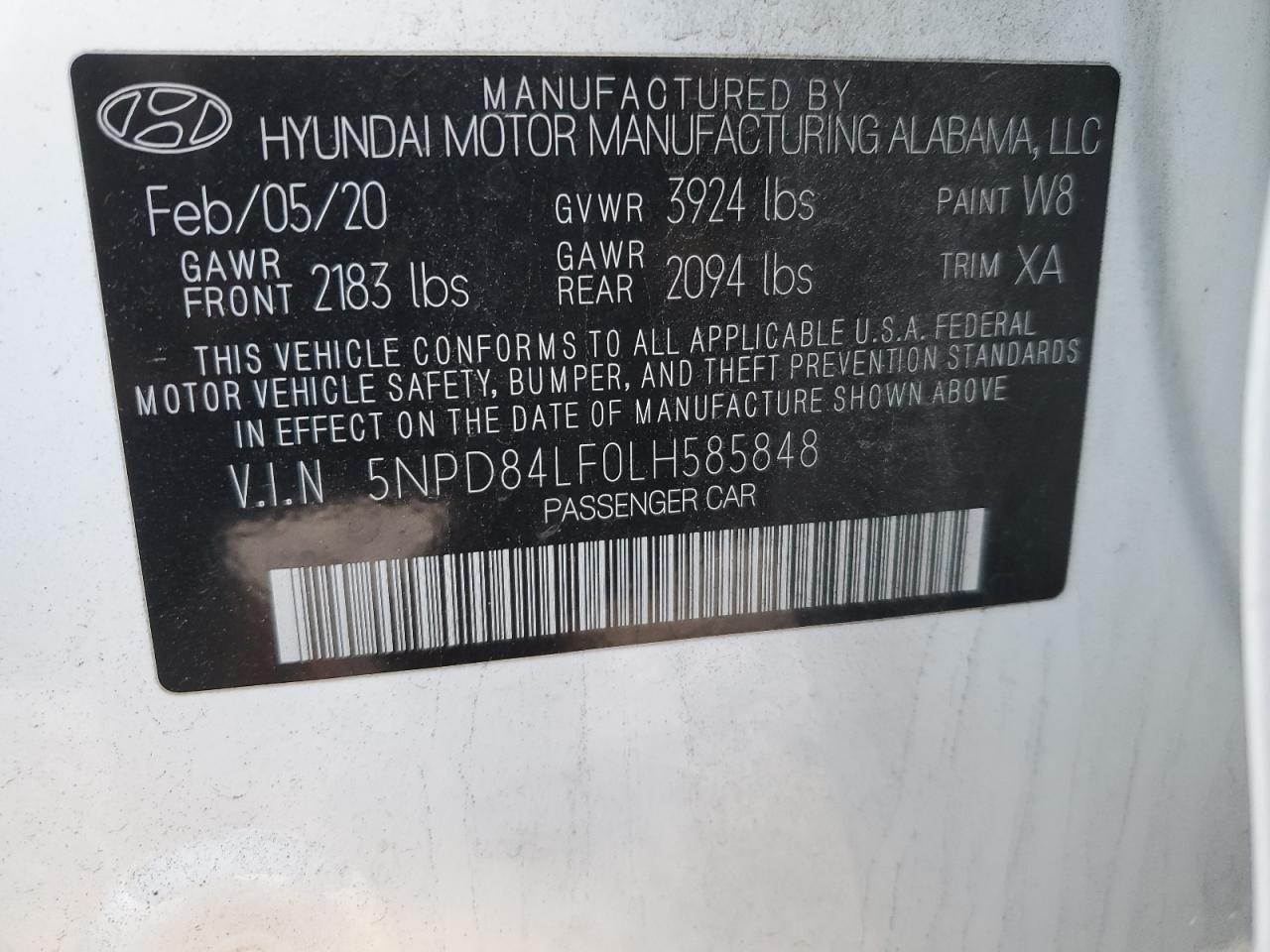 VIN 5NPD84LF0LH585848 2020 HYUNDAI ELANTRA no.12